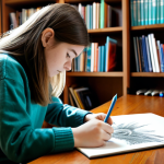 A young adult female artist, fully clothed in a modest, comfortable sweater, is intensely focused on drawing a cute Teenieping character on a sketchpad. Her well-formed hands expertly hold a graphite pencil, with correct proportions visible. The art desk is well-lit by natural light from a window, featuring an organized array of traditional art supplies: a vibrant set of colored pencils, fineliner pens, a soft eraser, and a small stack of completed Teenieping sketches. The background shows blurred bookshelves, maintaining focus on the artist and her work. This is a professional photography, high-detail, sharp focus image with clear lines, safe for work, appropriate content, and family-friendly.