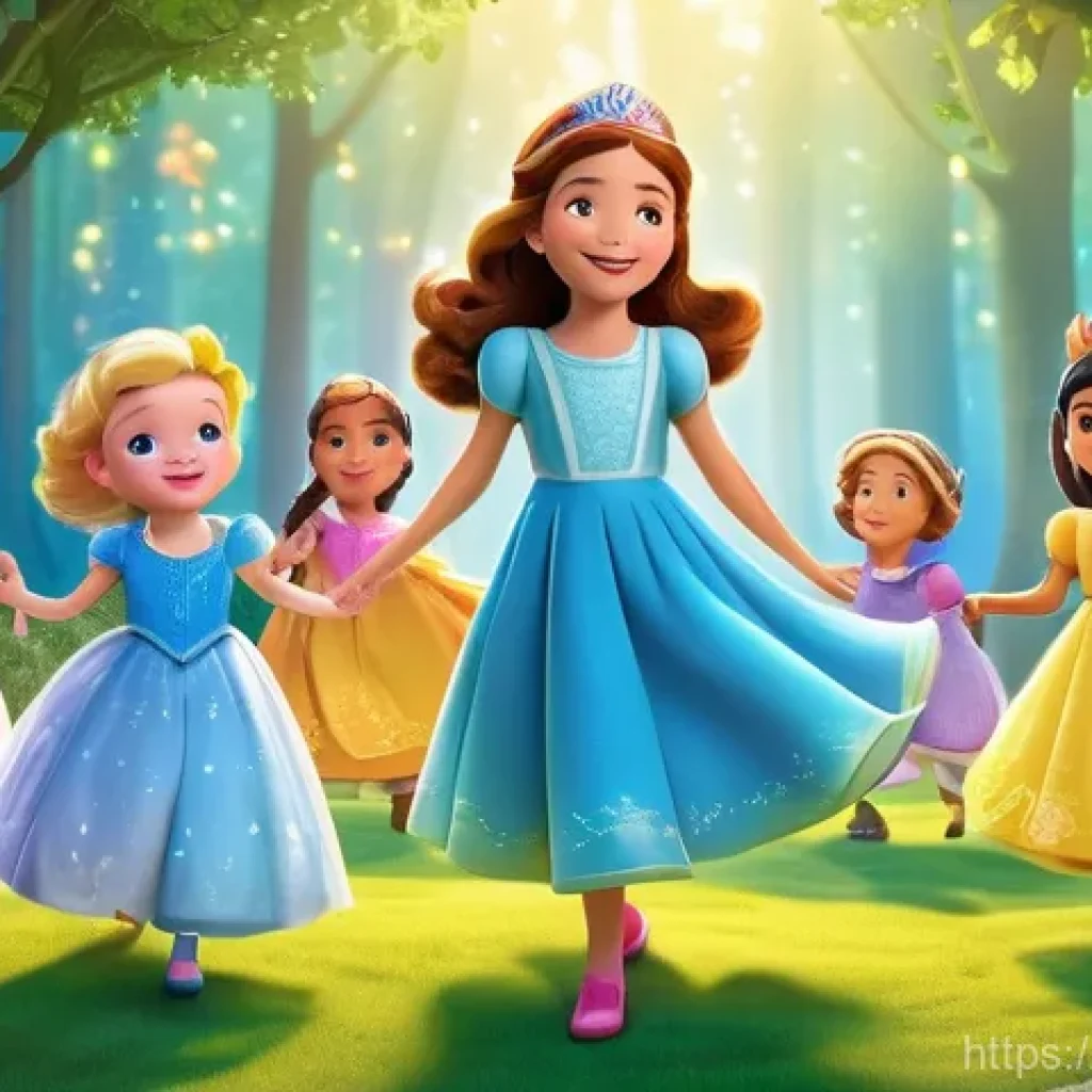 티니핑 글로벌 팬덤 반응 - A vibrant and heartwarming illustration depicting Princess Romi (wearing her iconic, modest princess...