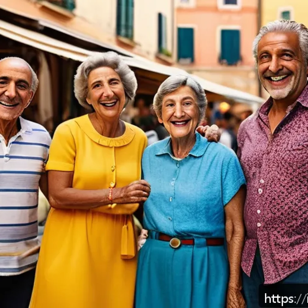 티니핑 캐릭터 성격 유형 - A vibrant group scene featuring diverse TiniPing characters in a lively Italian piazza, each charact...