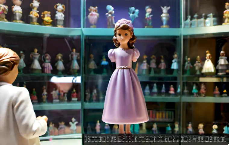 티니핑 한정판 피규어 정보 - Photorealistic limited-edition pastel fantasy collectible figurines arranged in a glass display case...